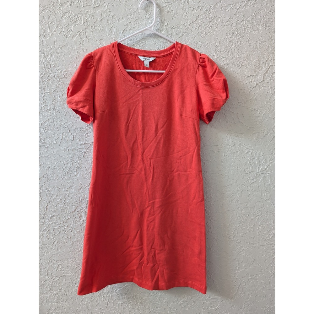 Nine West Dress Womens XS Coral Orange Short Puff Sleeve French Terry Knit Shift - Picture 9 of 12